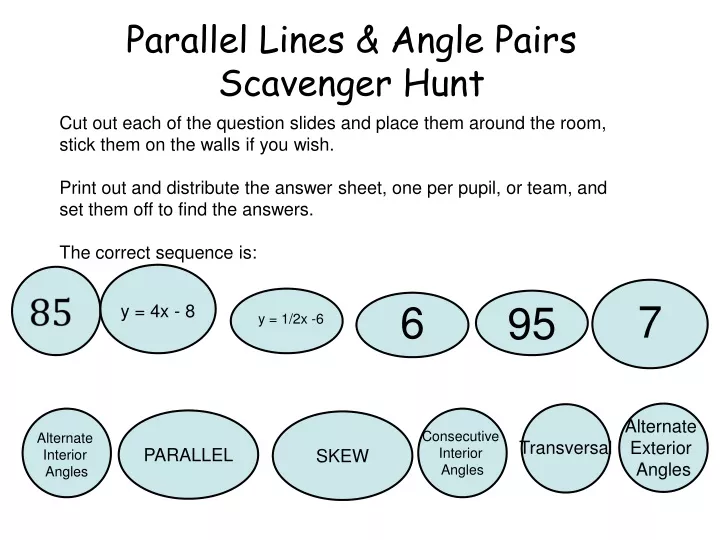 parallel lines angle pairs scavenger hunt