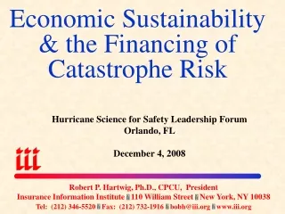 Economic Sustainability &amp; the Financing of  Catastrophe Risk