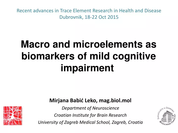 recent advances in trace element research in health and disease d ubrovnik 18 22 oc t 2015