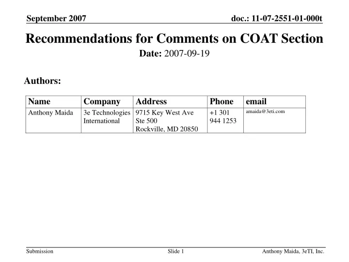 recommendations for comments on coat section