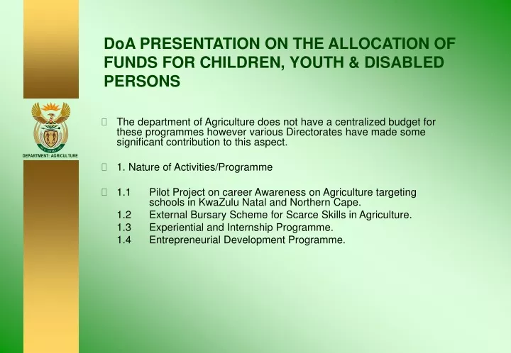 doa presentation on the allocation of funds for children youth disabled persons