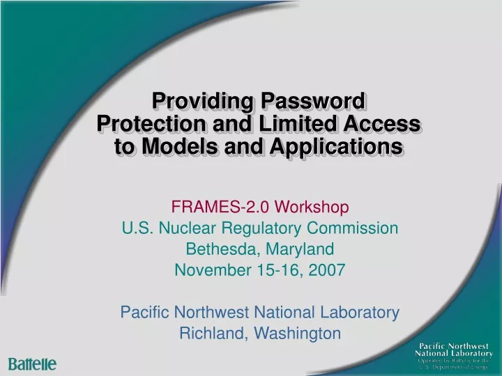 providing password protection and limited access to models and applications
