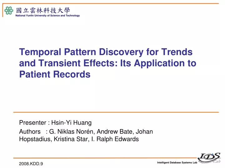temporal pattern discovery for trends and transient effects its application to patient records