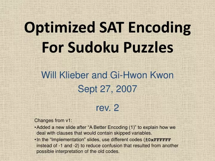 optimized sat encoding for sudoku puzzles