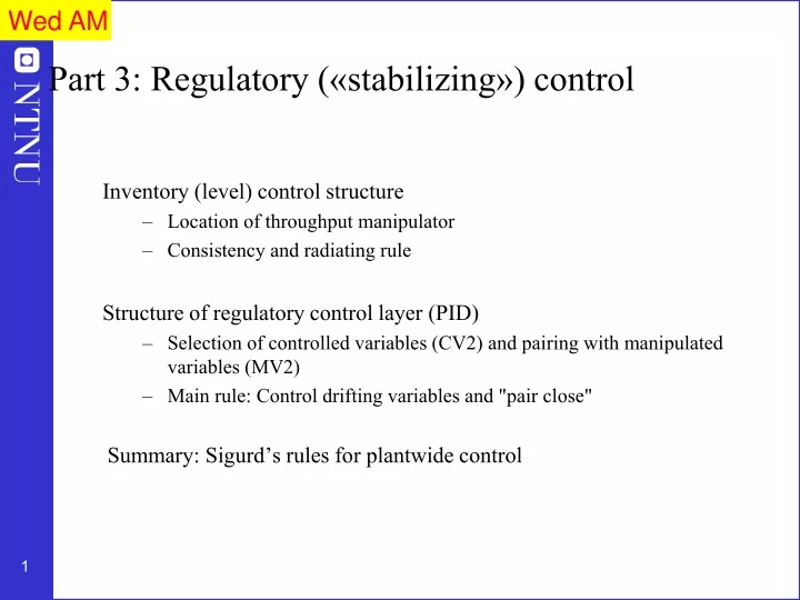 part 3 regulatory stabilizing control