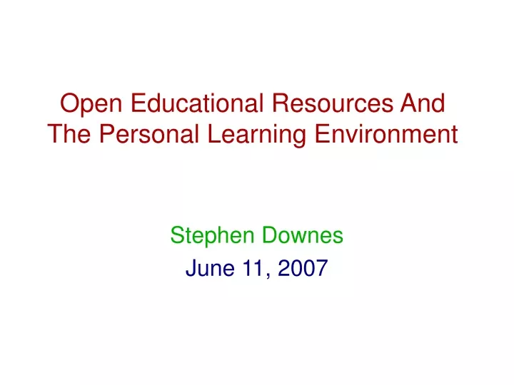 open educational resources and the personal learning environment