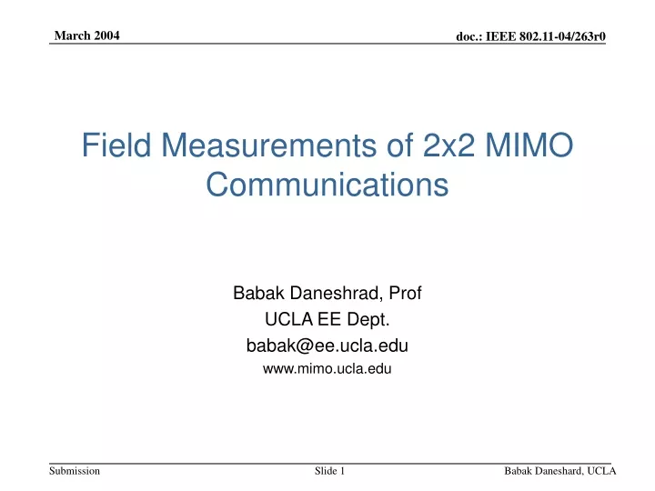 field measurements of 2x2 mimo communications