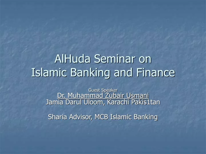alhuda seminar on islamic banking and finance
