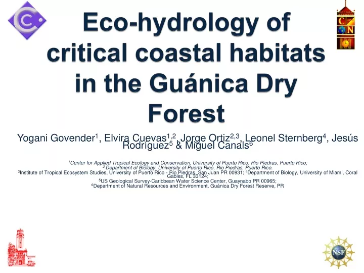 eco hydrology of critical coastal habitats in the gu nica dry forest