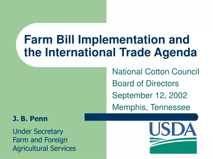 farm bill implementation and the international trade agenda