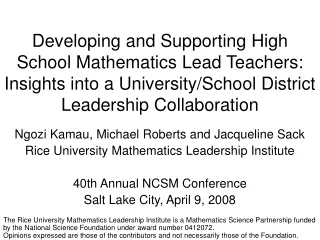 Ngozi Kamau, Michael Roberts and Jacqueline Sack Rice University Mathematics Leadership Institute