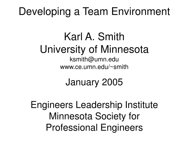 developing a team environment karl a smith