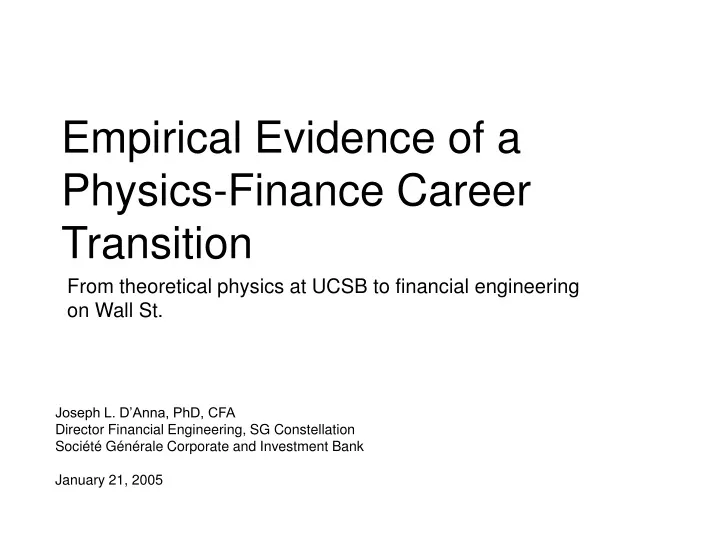 empirical evidence of a physics finance career transition