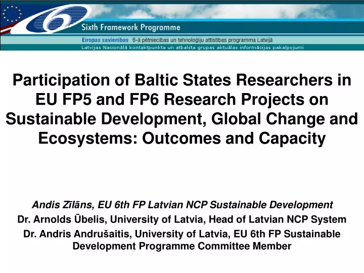 participation of baltic states r esearchers