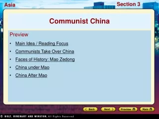 Preview Main Idea / Reading Focus Communists Take Over China Faces of History: Mao Zedong