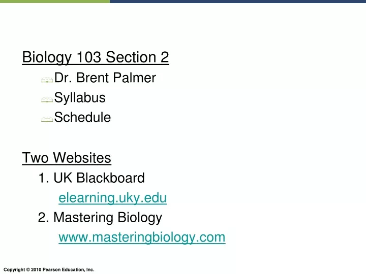 biology 103 section 2 dr brent palmer syllabus