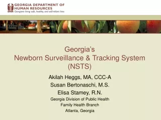 Georgia’s   Newborn Surveillance &amp; Tracking System (NSTS)