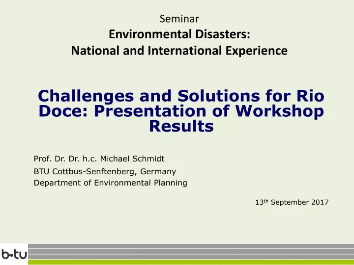 seminar environmental disasters national and international experience