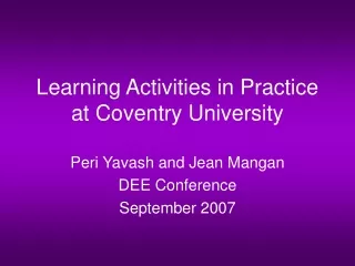 Learning Activities in Practice at Coventry University