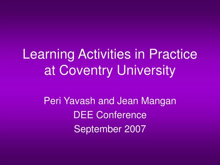 learning activities in practice at coventry university