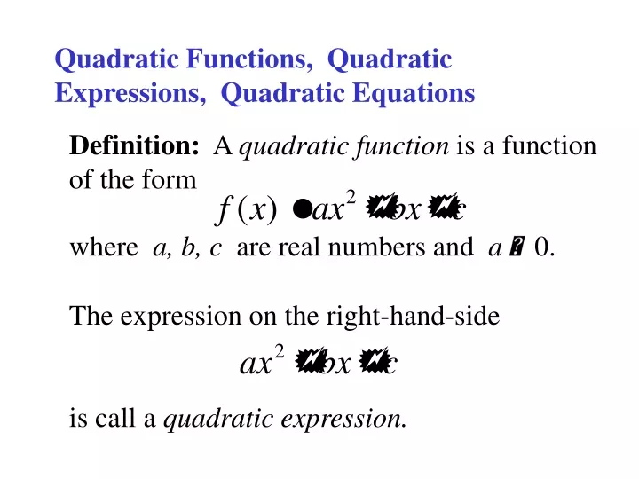 quadratic functions quadratic expressions quadratic equations