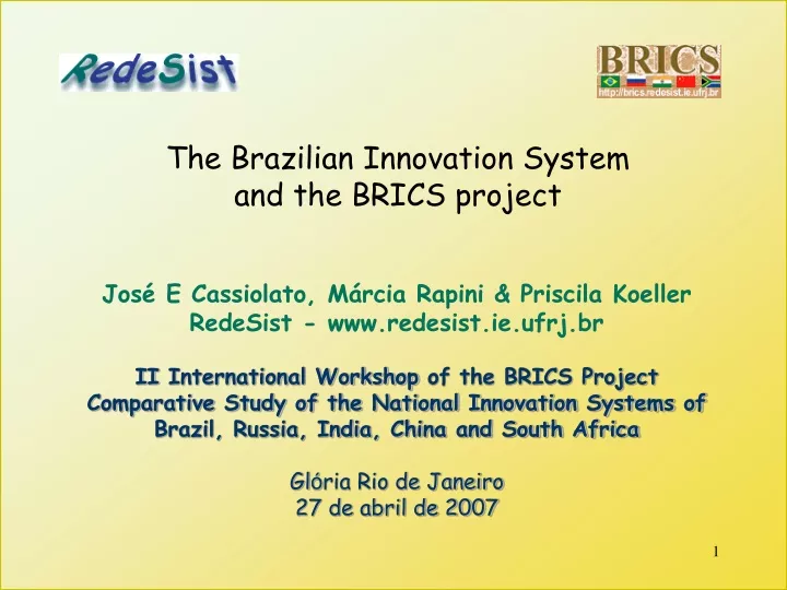 the brazilian innovation system and the brics