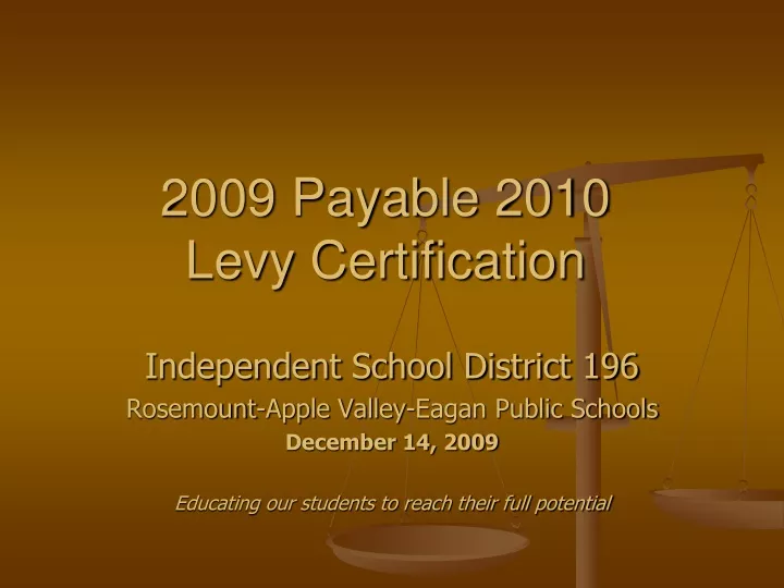 2009 payable 2010 levy certification