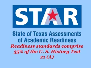 Readiness standards comprise 35% of the U. S. History Test 21 (A)