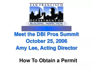 Meet the DBI Pros Summit October 25, 2006  Amy Lee, Acting Director