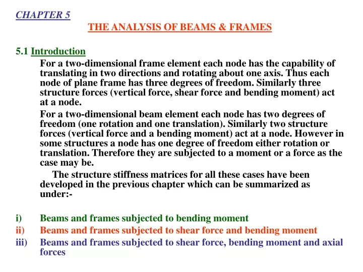 chapter 5 the analysis of beams frames