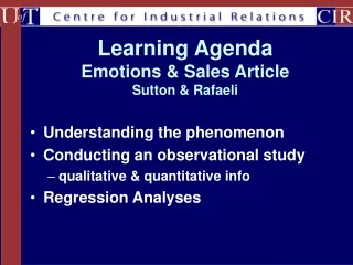 Learning Agenda  Emotions &amp; Sales Article  Sutton &amp; Rafaeli