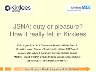 JSNA: duty or pleasure?  How it really felt in Kirklees