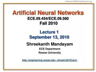Artificial Neural Networks ECE.09.454/ECE.09.560 Fall 2010