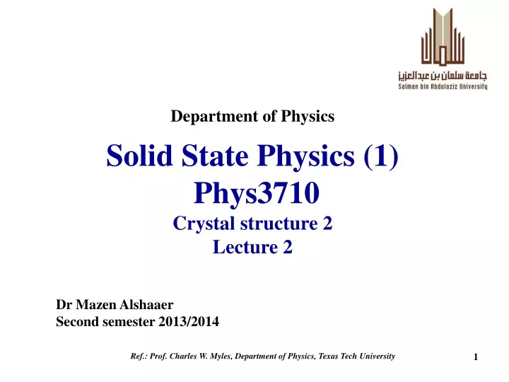 solid state physics 1 phys3710 crystal structure