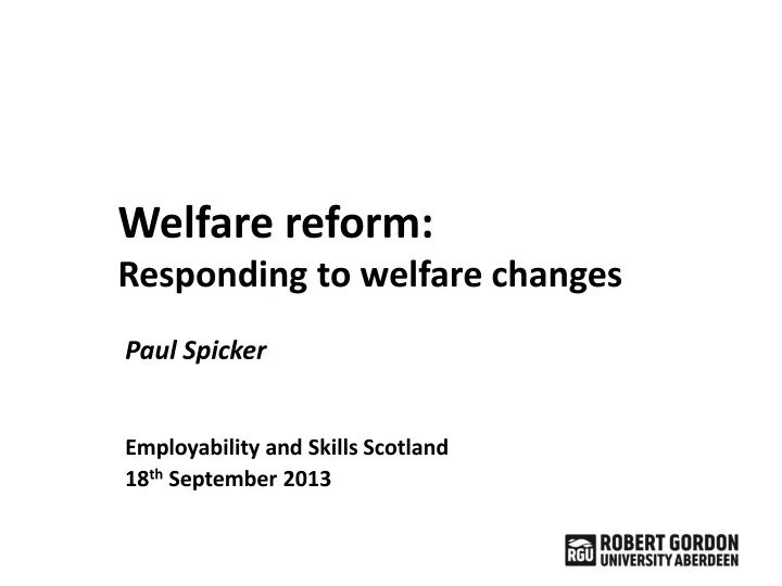 welfare reform responding to welfare changes