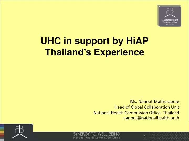 uhc in support by hiap thailand s experience