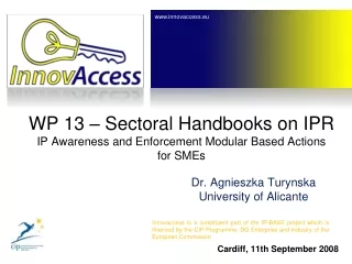 WP 13 – Sectoral Handbooks on IPR IP Awareness and Enforcement Modular Based Actions  for SMEs