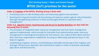 DCC Working Group 2 &quot;Water and Climate Change&quot; MTDS ( GoT ) priorities for the sector