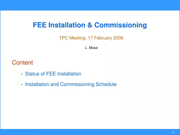 fee installation commissioning tpc meeting