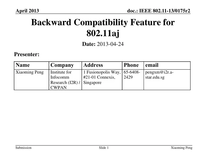 backward compatibility feature for 802 11aj