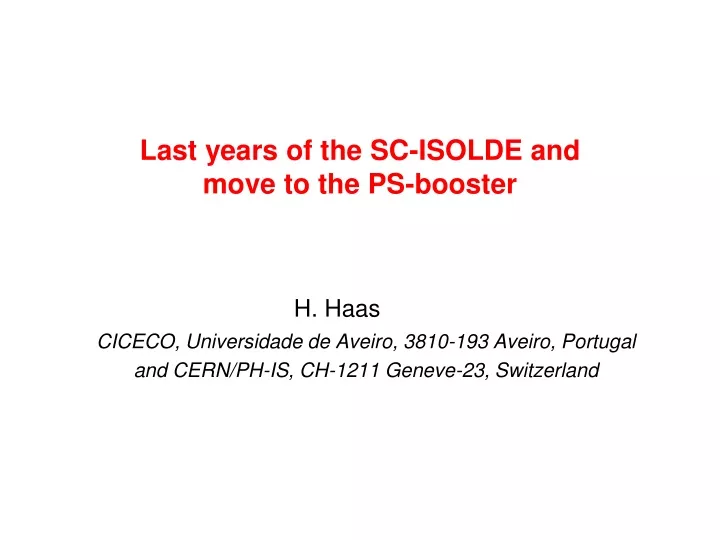 last years of the sc isolde and move to the ps booster