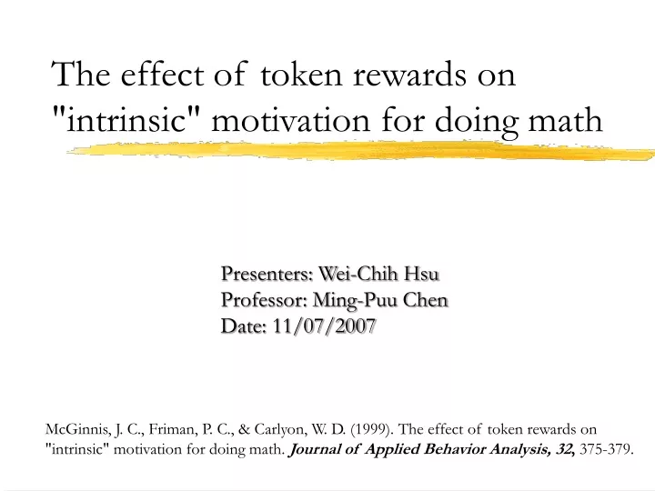 the effect of token rewards on intrinsic motivation for doing math