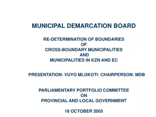 MUNICIPAL DEMARCATION BOARD RE-DETERMINATION OF BOUNDARIES  OF  CROSS-BOUNDARY MUNICIPALITIES