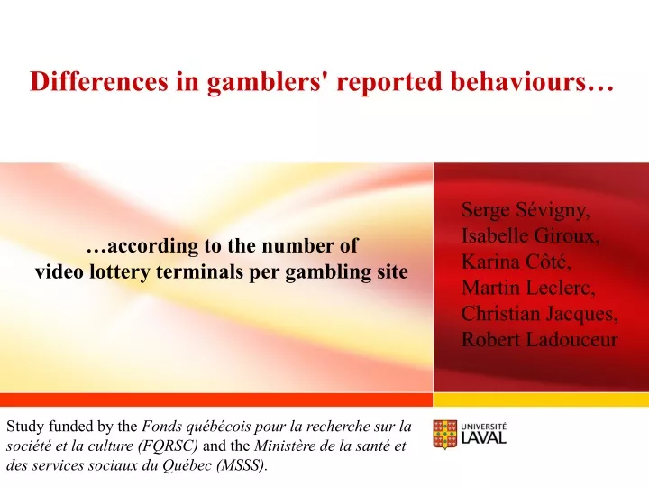 differences in gamblers reported behaviours