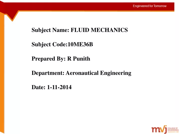 subject name fluid mechanics subject code 10me36b
