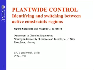 PLANTWIDE CONTROL Identifying and switching between active constraints regions