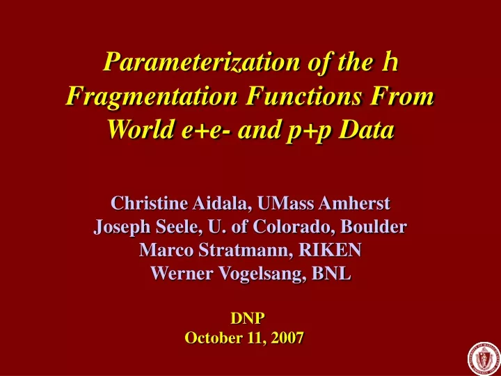 parameterization of the h fragmentation functions from world e e and p p data