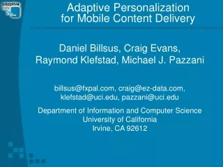 Adaptive Personalization  for Mobile Content Delivery