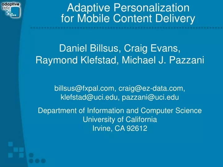adaptive personalization for mobile content delivery