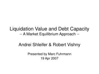 Liquidation Value and Debt Capacity -- A Market Equilibrium Approach --